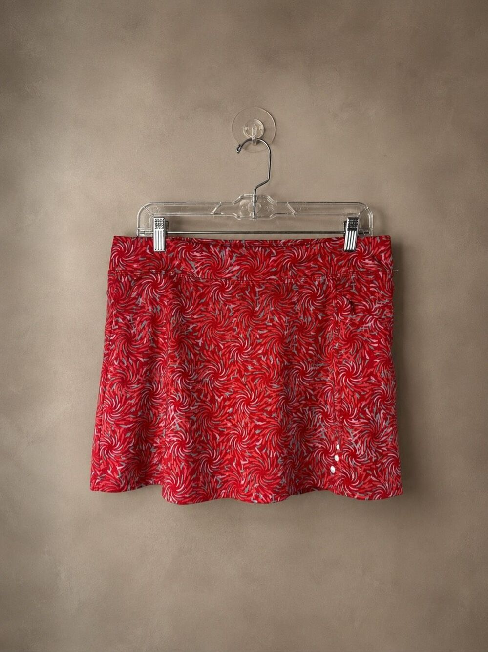 L.L.Bean M Regular Active Skort Red Swirl Print UPF Stretch Golf Tennis Skirt